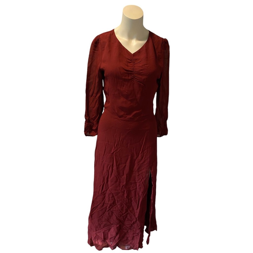 Reformation Chianti Red Viscose Forest High Slit Ruched Detail Dress NWOT 6